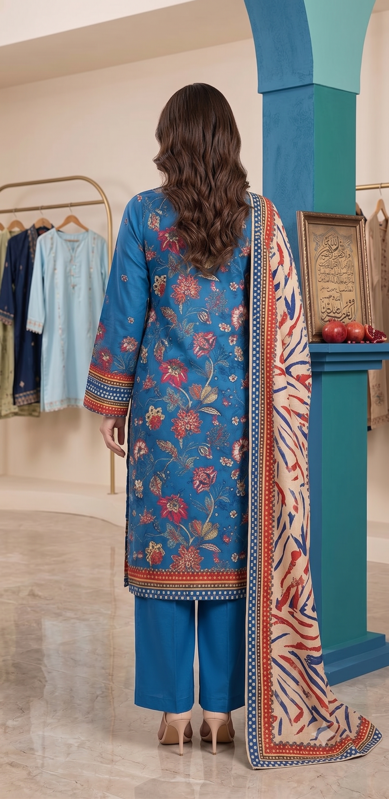 MHK Ghania Premium Lawn 3 Piece – Printed Shirt, Voil Dupatta & Dyed Trouse - Image 2