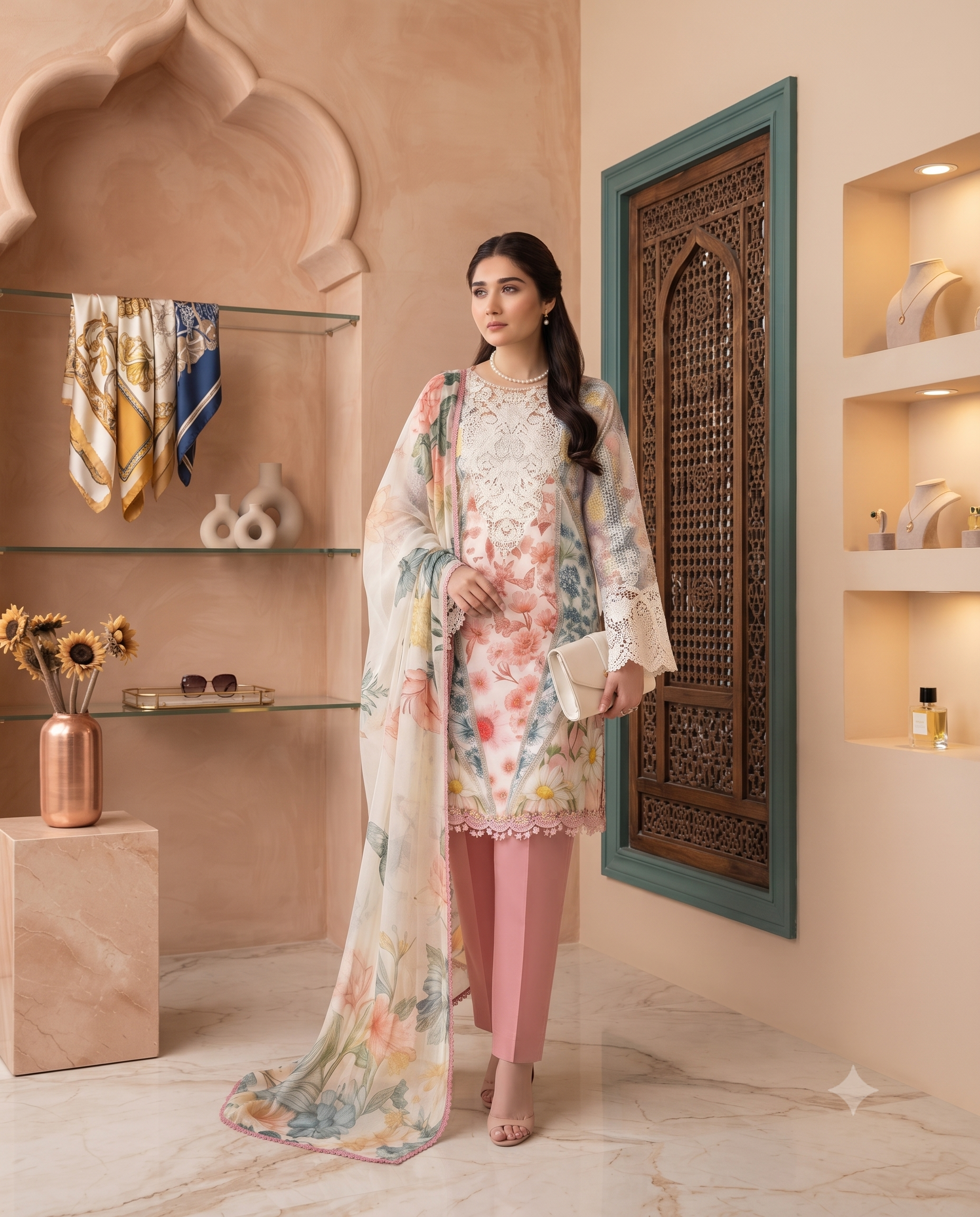 M.Prints New Vol 13B – Digital Printed Lawn Shirt, Bamber Chiffon Dupatta & Dyed Cambric Trouser