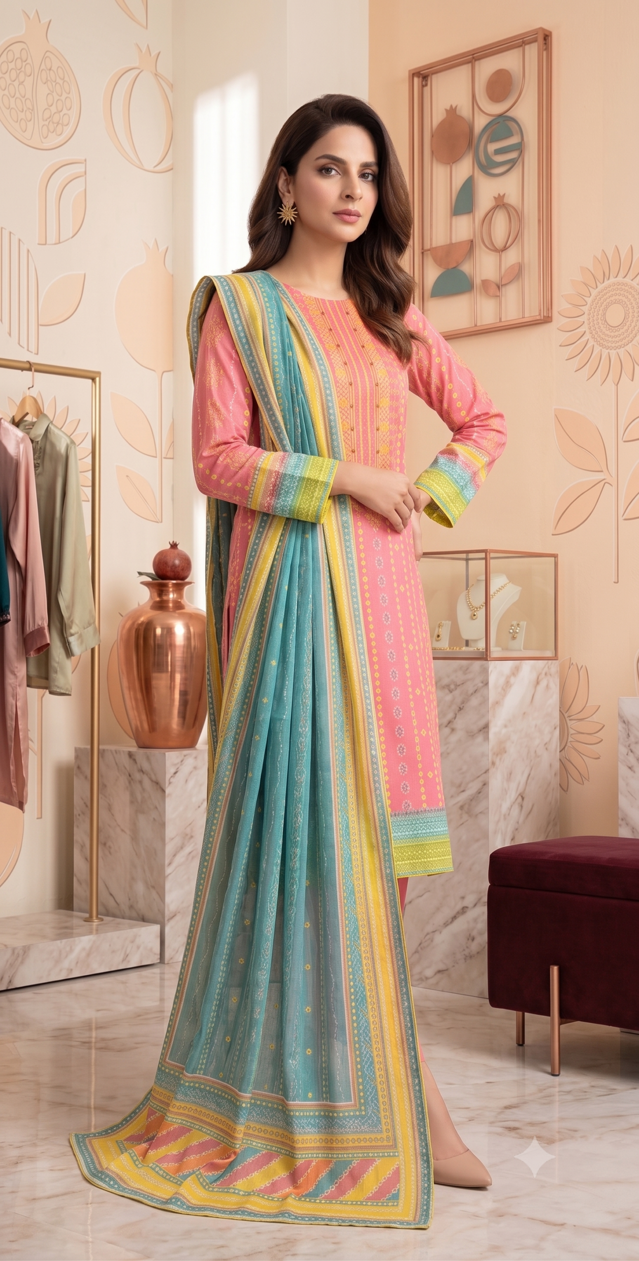 MHK Ghania Premium Lawn 3 Piece – Printed Shirt, Voil Dupatta & Dyed Trouse - Image 2