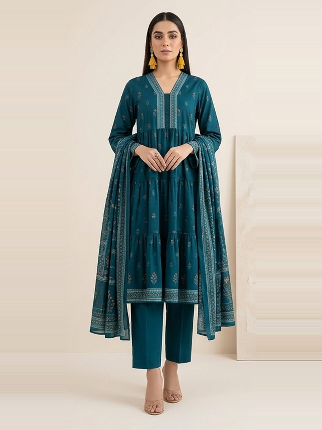 GulAhmed D‑08 Chunri Print 3 Piece – Digital Lawn Shirt, Dupatta & Cambric Trouser