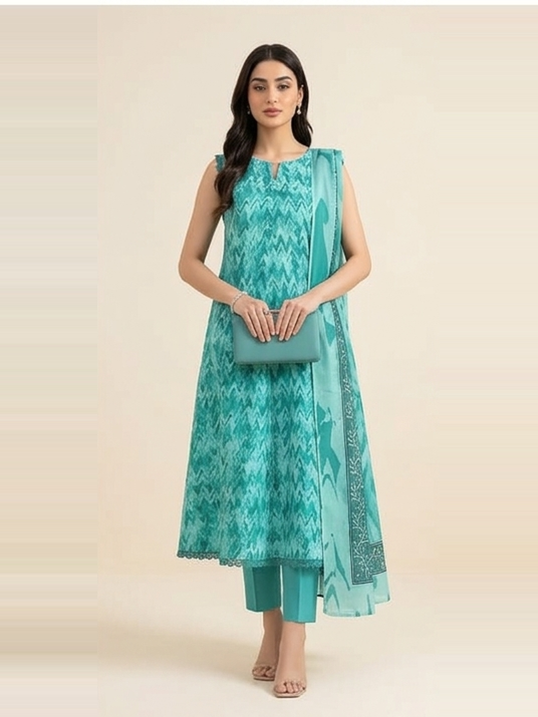 Rajwan Chapter‑01 Luxury Lawn 3 Piece – Printed Shirt, Voil Dupatta & Dyed Trouser