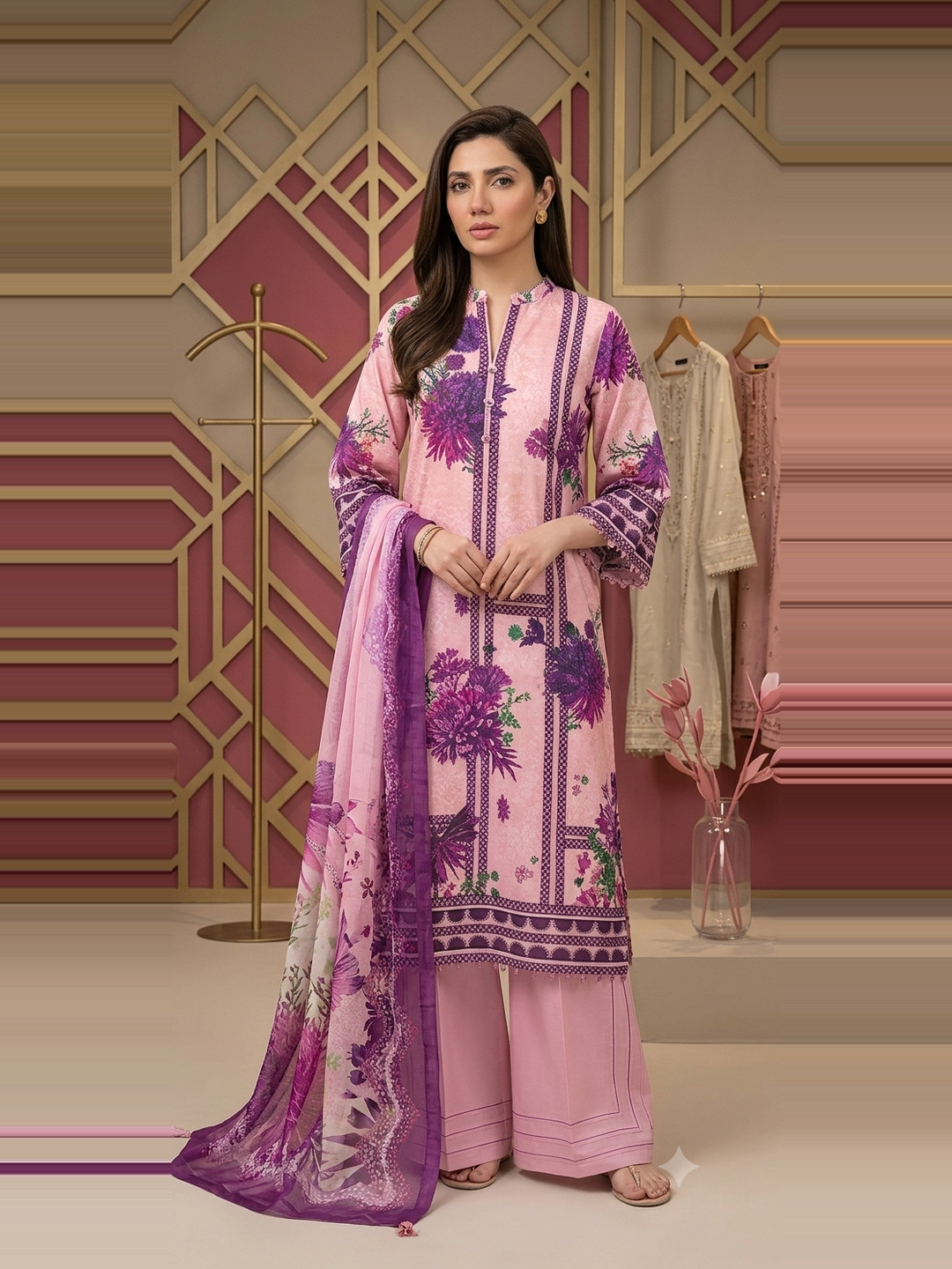 Limelight Summer Unstitched 3 Piece – Fancy Lawn Shirt, Voil Dupatta & Dyed Trouser